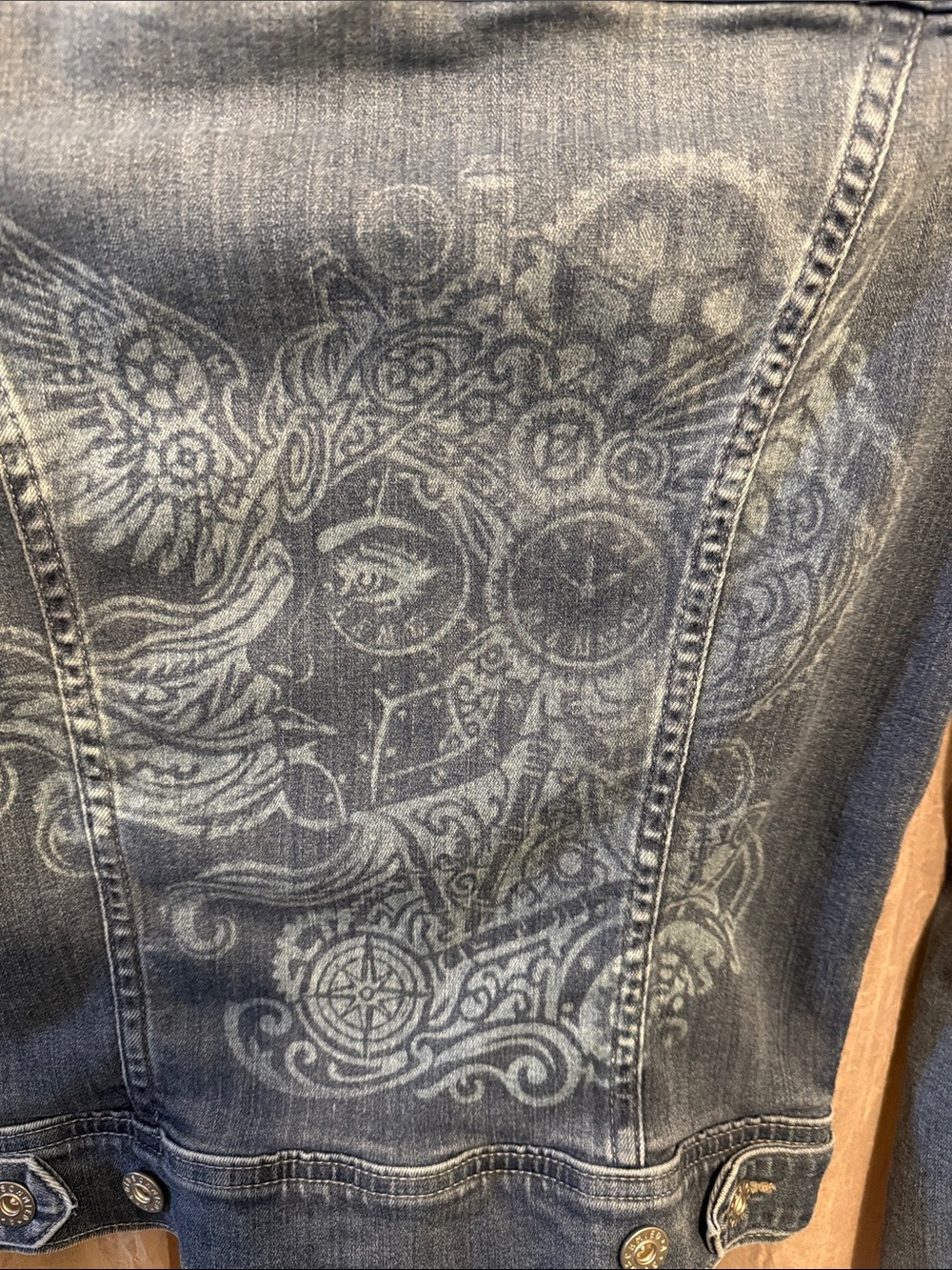 Women's Blue Steam Punk Graphic Denim Jeans Jacket